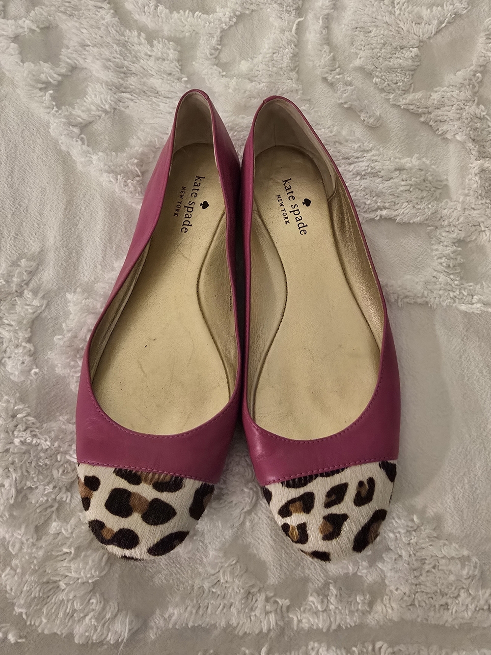 Kate Spade Fuchsia Leather Flats with Leopard Toe Cap